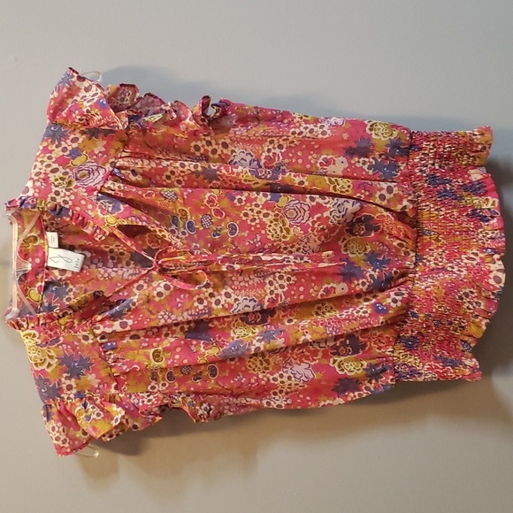 Joie Ruffle Cap Sleeve and Neckline Floral with Metallic Flecks Top - Picture 1 of 7